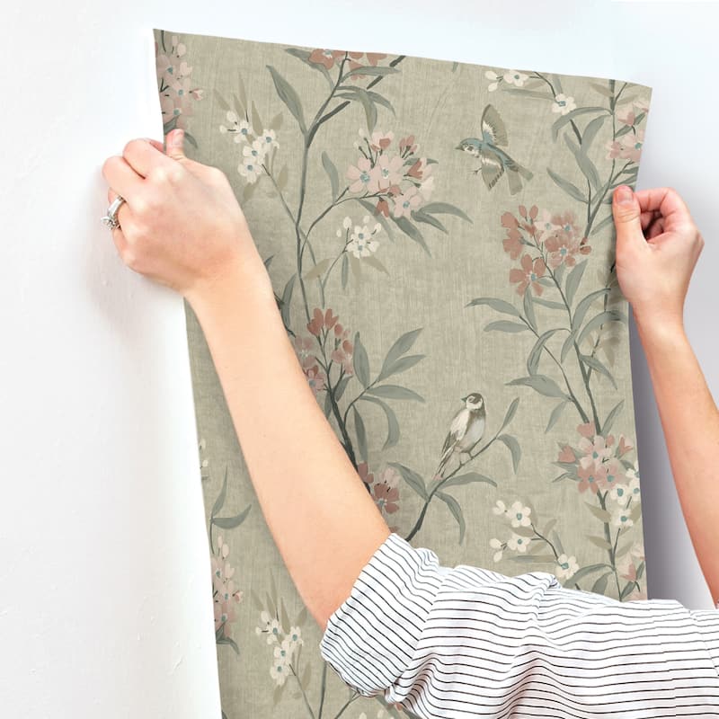 Chesapeake Tea Olive Green Finch Frolic Wallpaper