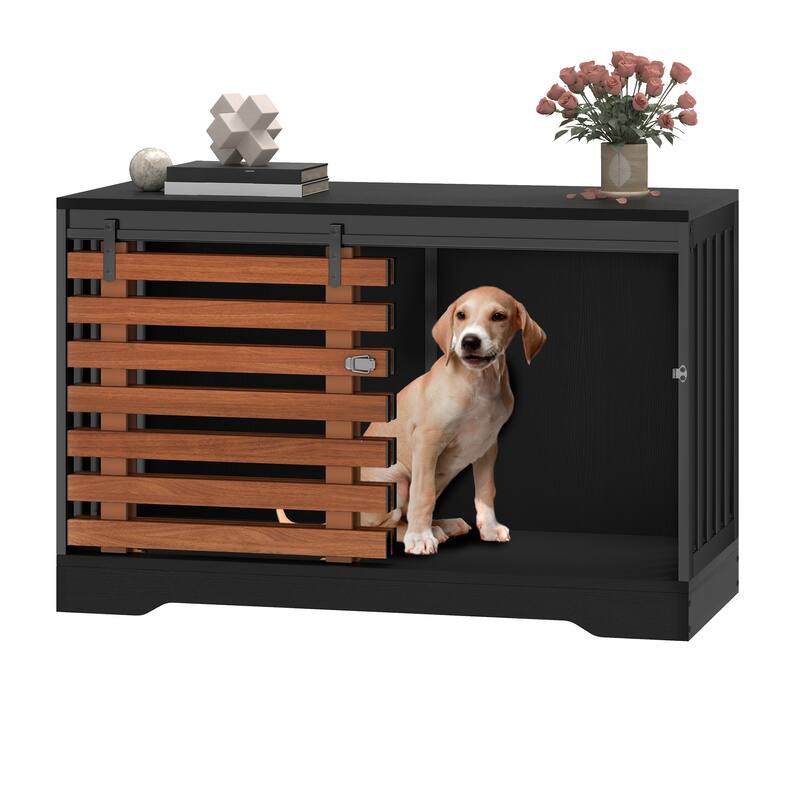Moasis Wooden Dog Crate with Sliding Door for Medium or Large Dogs Living Room Furniture