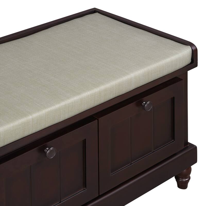Classic Wood Shoe Bench with Cushion and 3 Drawers, Upholstered Storage Bench with Handle for Living Room, Entryway