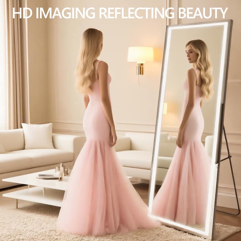 71x24 Inch Full Length Mirror with Lights,Full Body Dressing Standing, Hanging Mounted Mirror for Living Room Bedroom Cloakroom