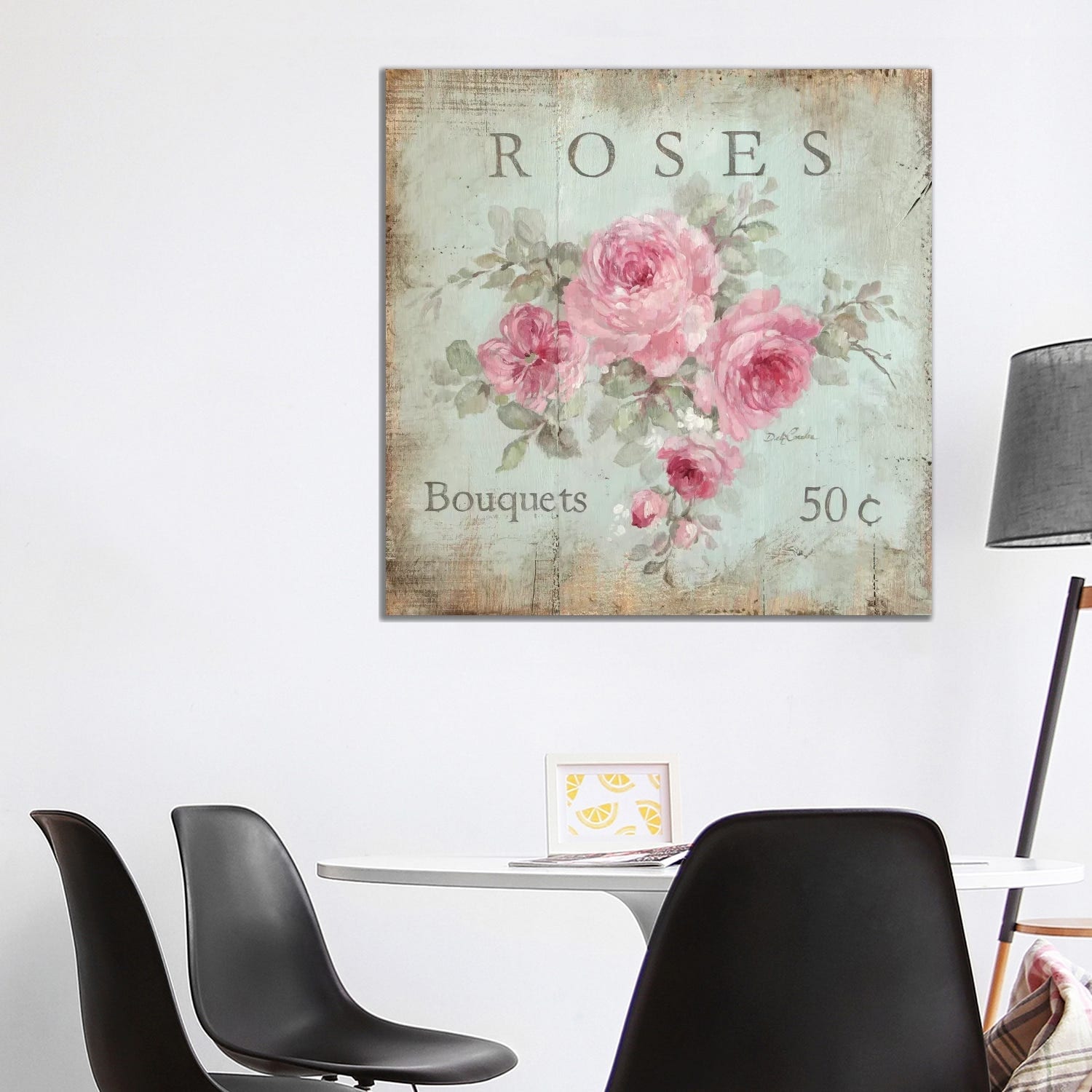 Botanical Rose Pink Watercolor Flowers Shabby Chic Provincial Canvas Print 