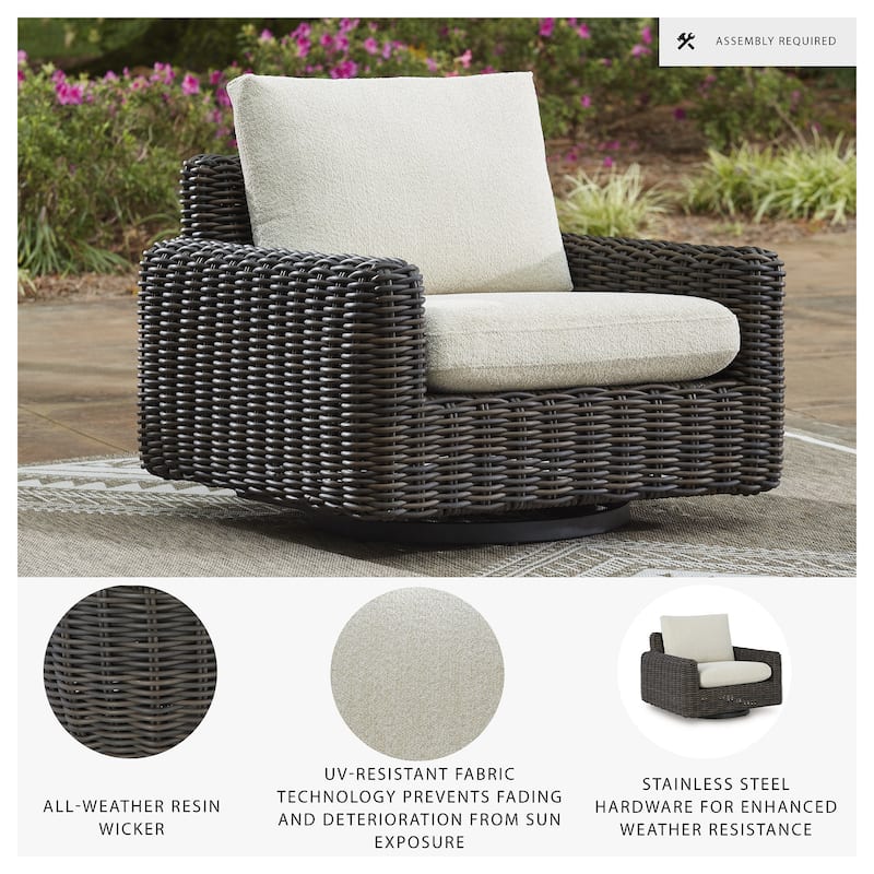 Signature Design by Ashley Kimora Brown/Beige Brown Outdoor Swivel Lounge Chair - 40" W x 39" D x 36.88" H