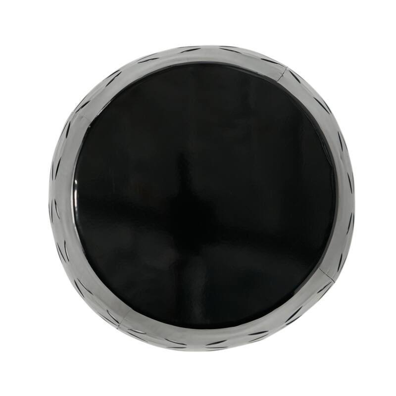12.25" Modern Round Side Table with Barrel Structure and Iron-cut Design for Living Room or Bedroom