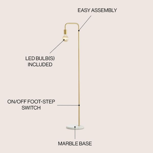 dimension image slide 2 of 3, JONATHAN Y Haines 60" Minimalist Edison Metal/Marble Floor Lamp, Gold