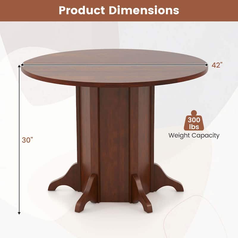 Costway 42" Wooden Kitchen Table Round Dining Table with Pedestal Base - See Details