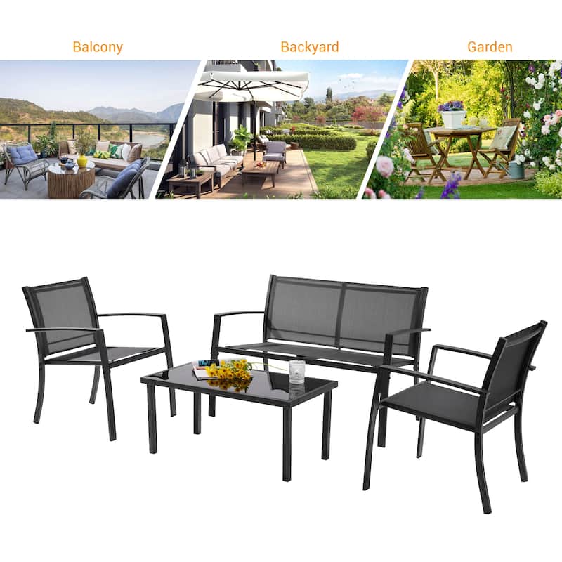 LIVOOSUN Patio 4pcs Textilene Conversation Set /w a Coffee Table