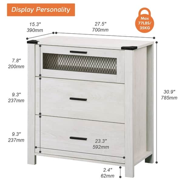 dimension image slide 1 of 3, WAMPAT Dresser for bedroom, Accent Chests of 3 Drawers,Storage Cabinet