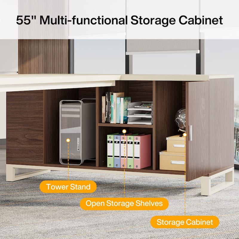 70.8-Inch Executive Desk with 55-Inch File Cabinet, Large L Shaped Computer Desk with Storage Cabinet and Shelves