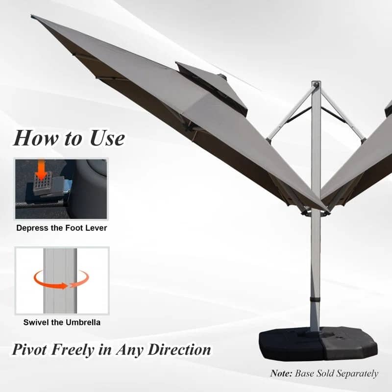 Aluminum Cantilever Tilt Patio Umbrella with Center Pole(Base Not Included)
