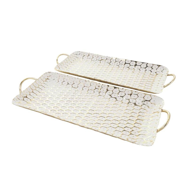 Metal Geometric Geometric Dot Living Room Decor Tray with White Accents - Set of 2 Gold - Roche River Decor