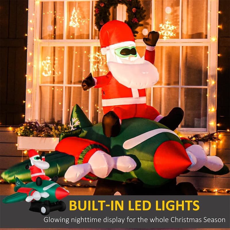 Christmas Inflatable Decoration Santa Claus on Plane with LED Lights Indoor Outdoor Display