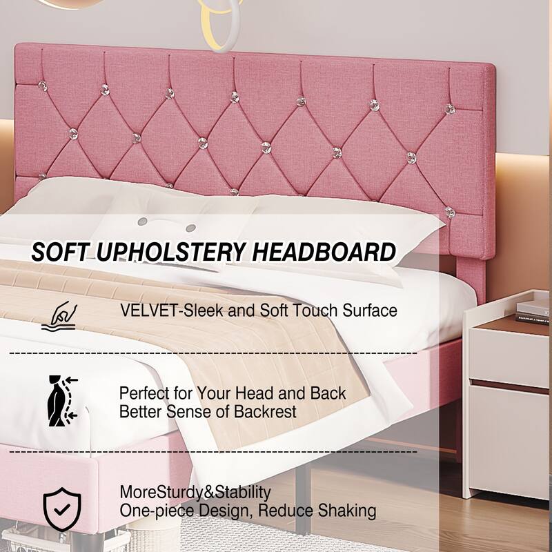 VECELO Upholstered Beds With Diamond Tufted Headboard Platform Bed Frame 7.9'' Under Bed Space