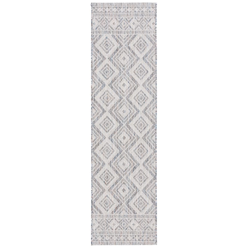 SAFAVIEH Courtyard Froukje Casual Waterproof Patio Backyard Rug - 2'3" x 8' Runner - Ivory Blue/Beige