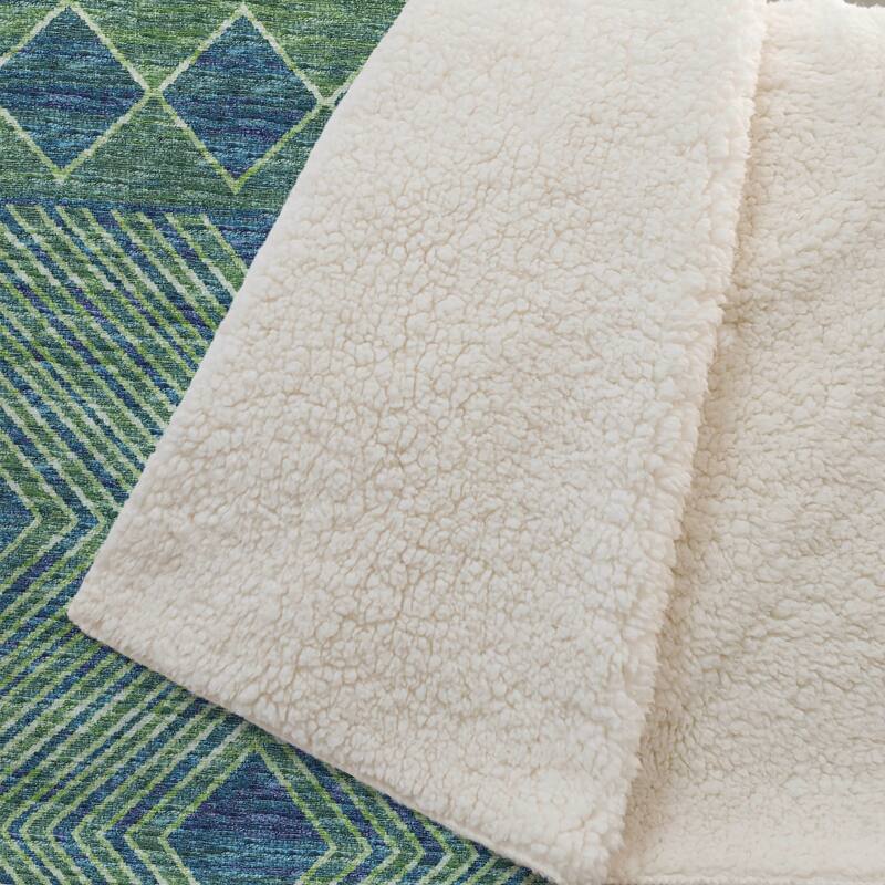Premium Machine Washable ASB107 Modern Geo Sherpa Throw Blanket