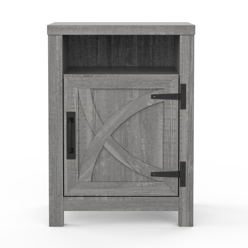 Farmhouse Barn Door Nightstand Bedside Table Set of 2 with Adjustable Shelves