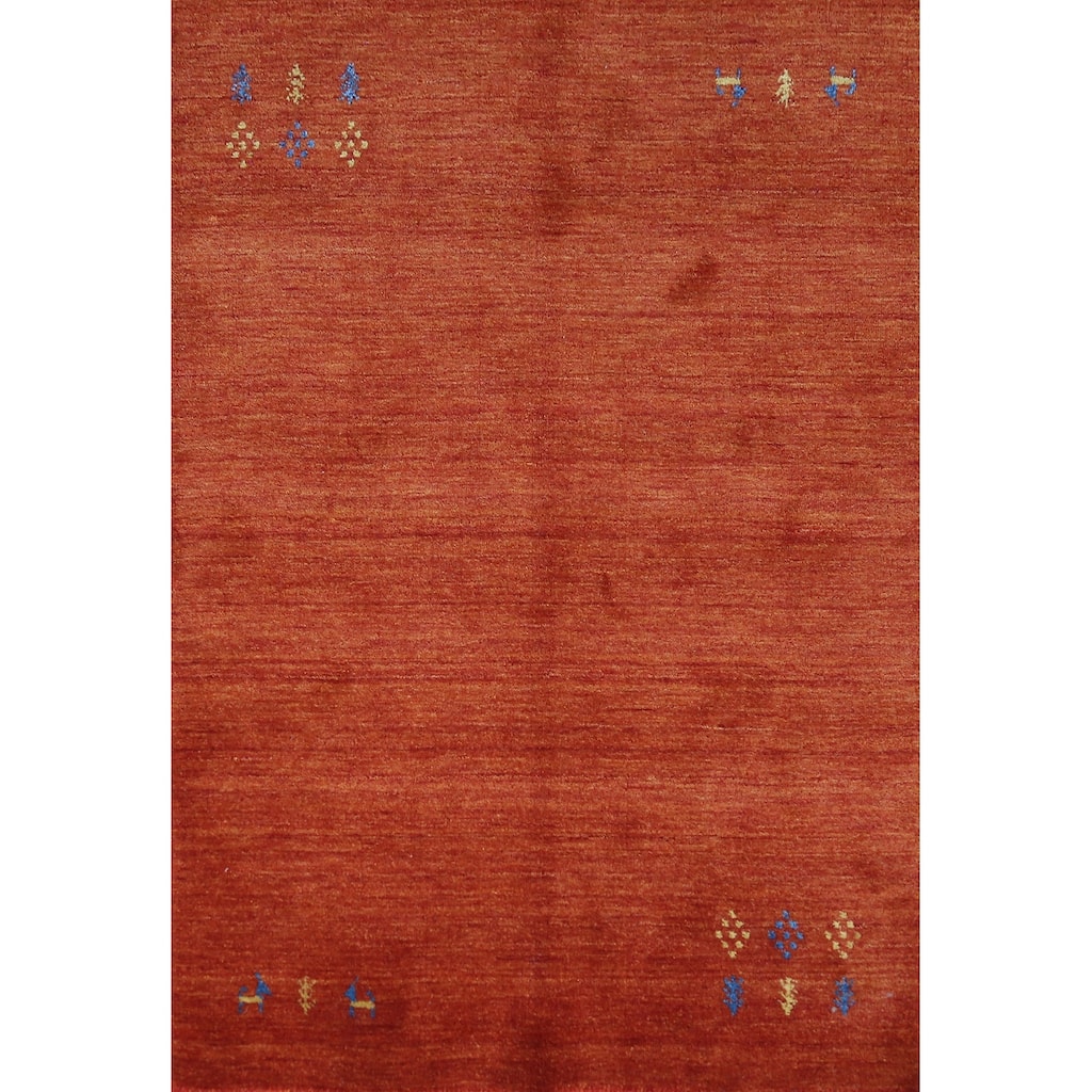 Orange Tribal Gabbeh Indian Rug Handmade Wool Carpet - 4'0" x 5'10"