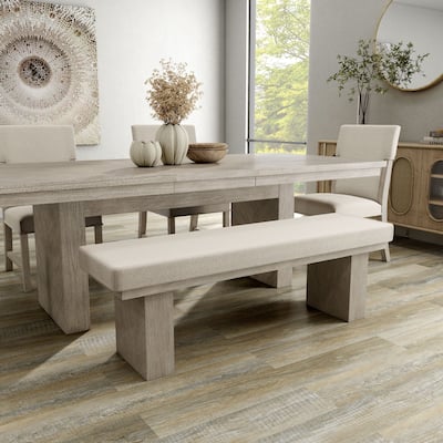 Furniture of America Yetaria Modern Farmhouse Natural Wood Padded 59-inch Dining Bench