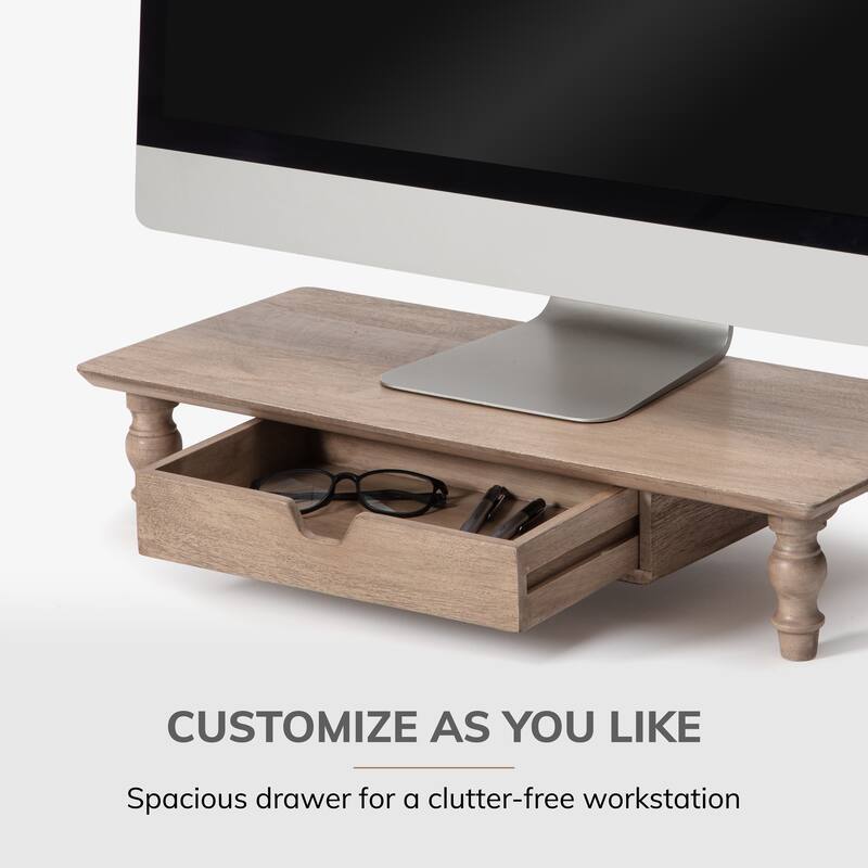 Jani Wood Monitor Stand Riser Desk - Ergonomic Design Stand, Desktop Organizer Table for Home, Office Workspace, Gaming Desk