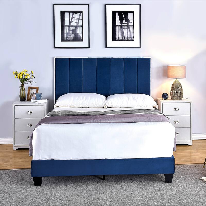 Mallory Upholstered Platform Bed by US PRIDE FURNITURE - SPACE BLUE - Full