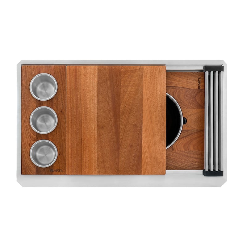 Ruvati 33-inch Workstation Two-Tiered Double Ledge Kitchen Sink Undermount 16 Gauge - RVH6222ST