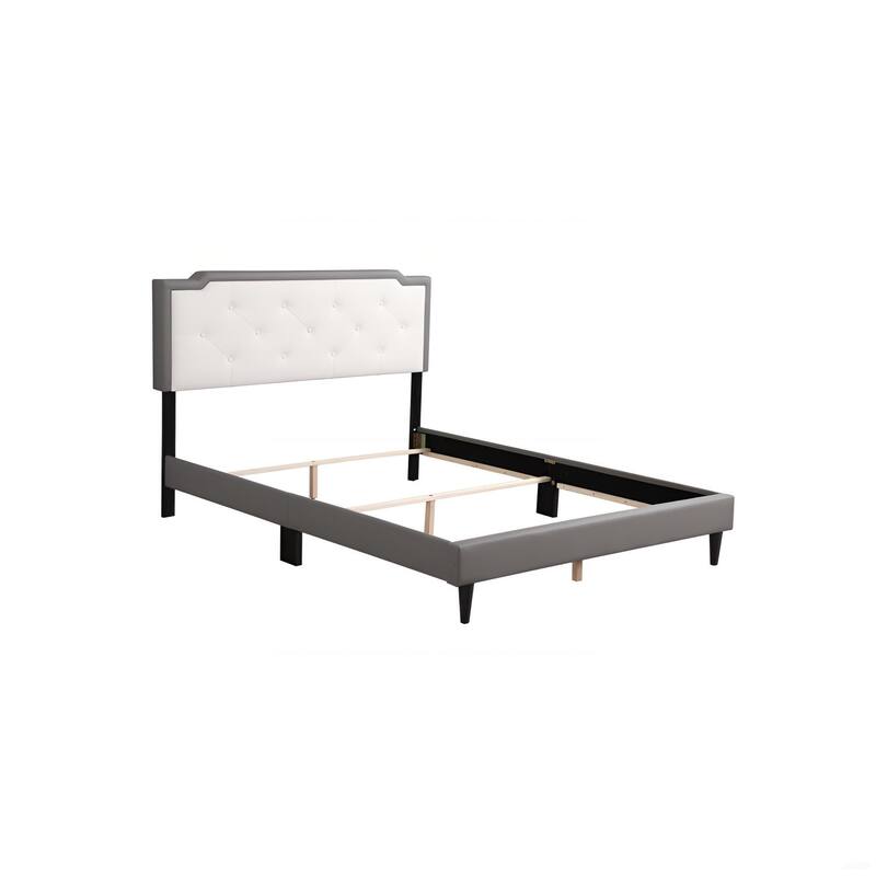 Queen Size PU Platform Bed with Adjustable Headboard and Tufting design