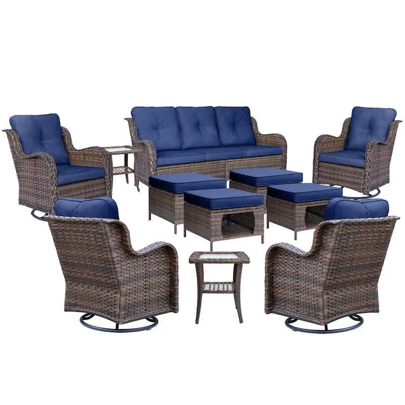 11 Piece Outdoor Wicker Patio Conversation Swivel Chairs Furniture Set