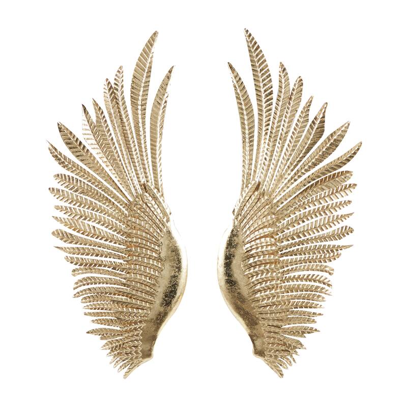 Metal Bird Wing Wall Decor with Textured Metallic Finish - Set of 2 Gold - Roche River Decor