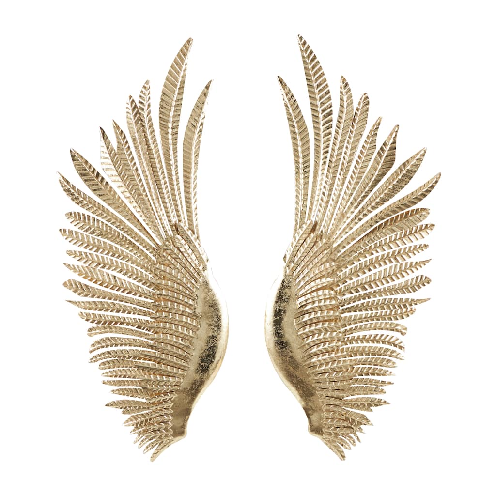 Metal Bird Wing Wall Decor with Textured Metallic Finish - Set of 2 Gold - Roche River Decor