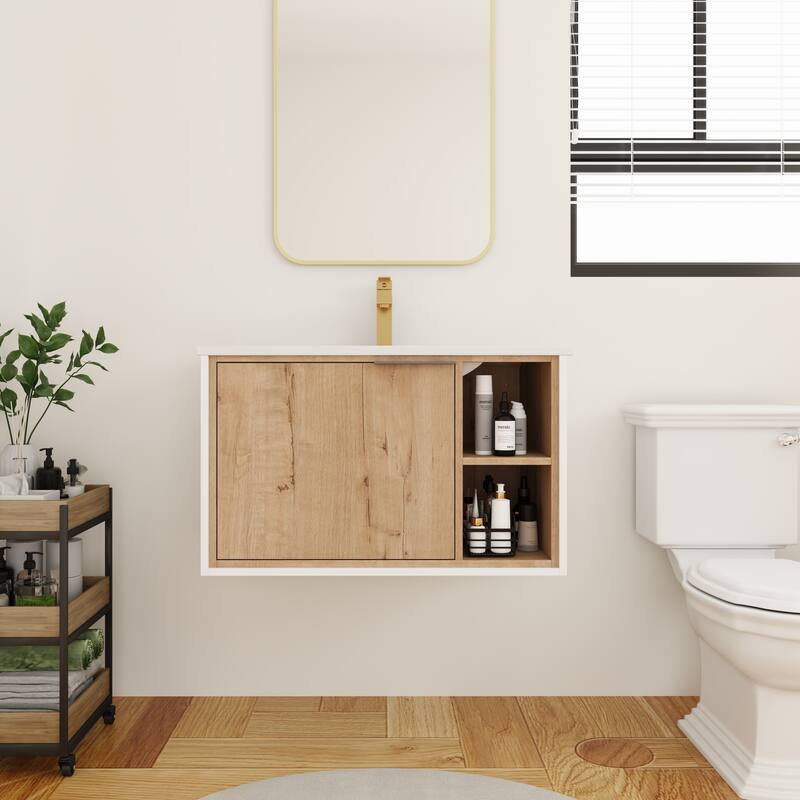 BNK 20"/24"/30" Single Sink Bathroom Vanity with Soft Close Door or Right Side Shelves, Modern Floating Vanity