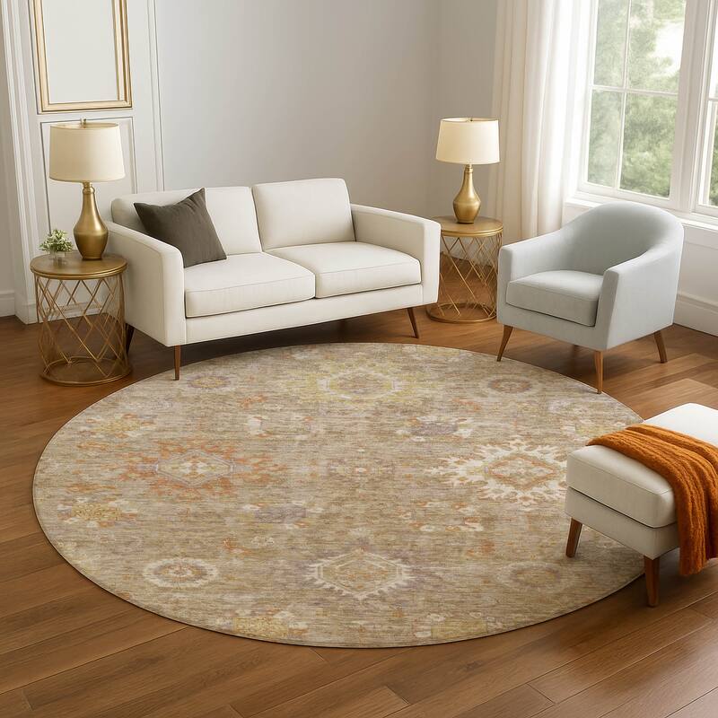 Premium Washable Super Soft Traditional Kashan Mayfield Rug - Beige - 8' x 8'