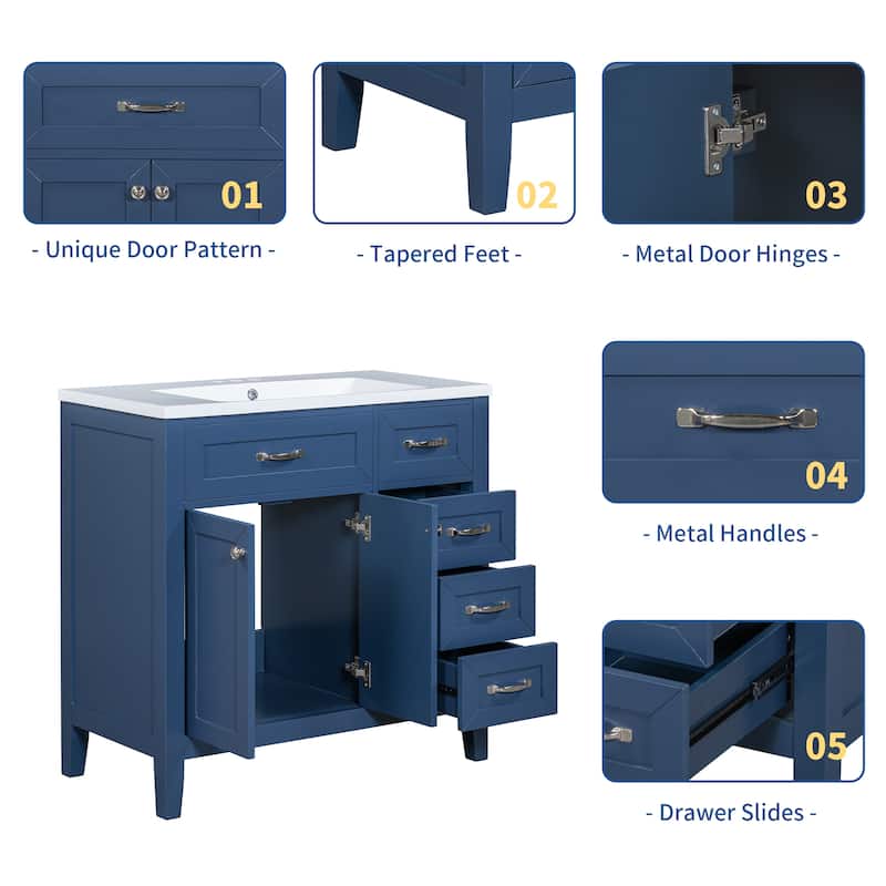 36" Bathroom Vanity without Sink, Cabinet Base Only, with Drawers