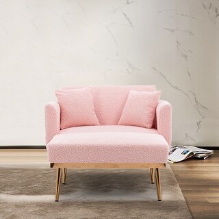 Elegant Tufted Velvet Chaise Lounge Chair with Iron Legs, Pink Teddy ...