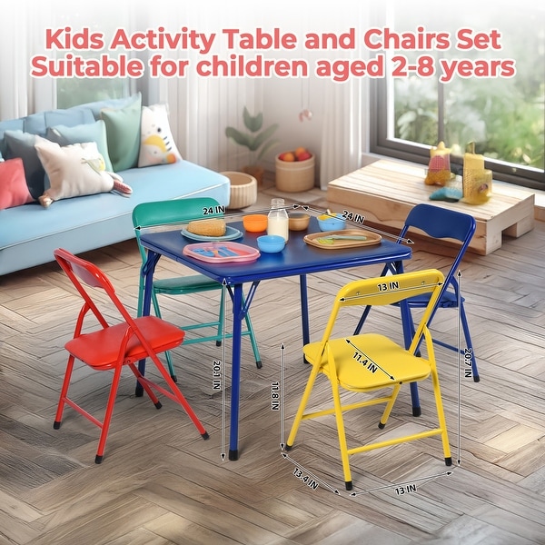 Homy Casa 24 in. Kids Folding Table and 4 Chairs Set with Metal