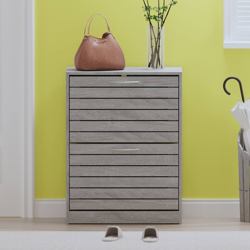 FUFU&GAGA 2 Tiers Shoe Rack Cabinet Shoe Cabinet Space-Saving - Grey