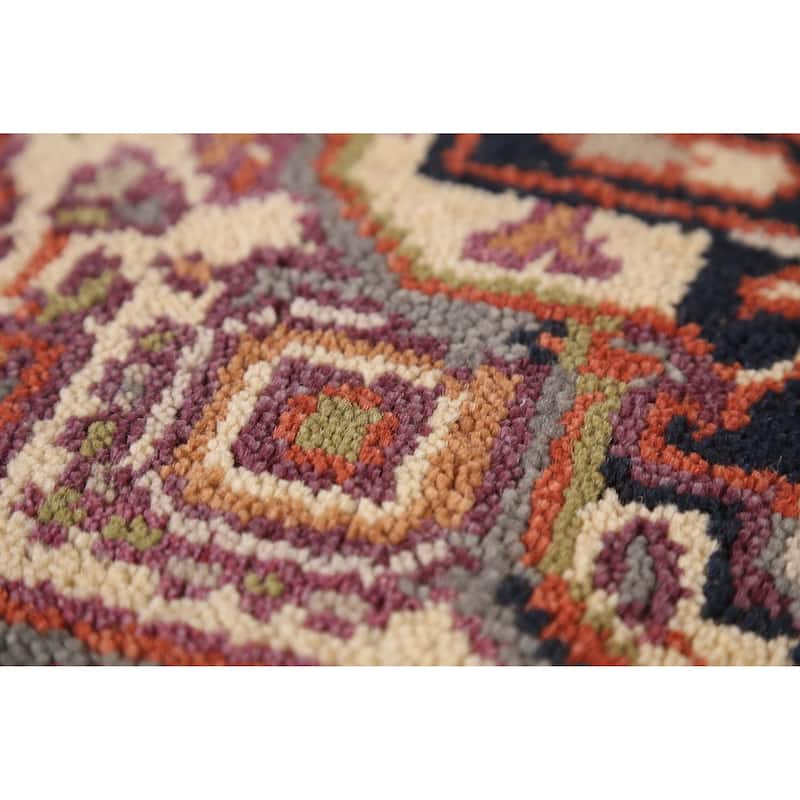 Medallion Heriz Serapi Indian Round Rug Handmade Wool Carpet - 3'10" x 3'10"