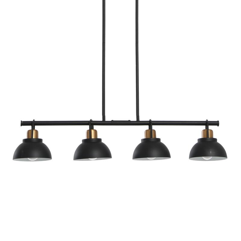 Robert Stevenson Lighting Walsh - Metal Linear Chandelier with Shades - 6.0" L x 34.0" W x 9.0" H - Matte Black and Natural Brass