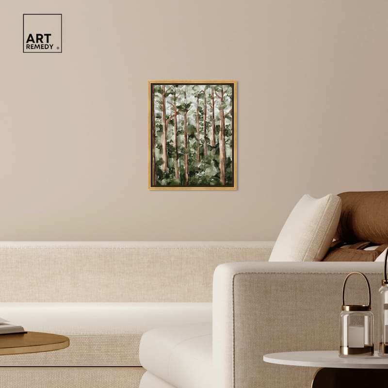 Art Remedy Wildy Forest Framed Landscape 1 Piece Canvas Wall Art Watercolor Style