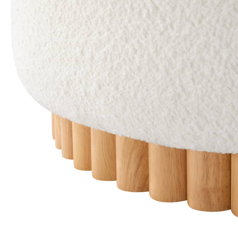 Roomfitters 29 Inch Round Storage Ottoman with Reversible Wooden Tray Top, Upholstered Coffee Table for Living Room