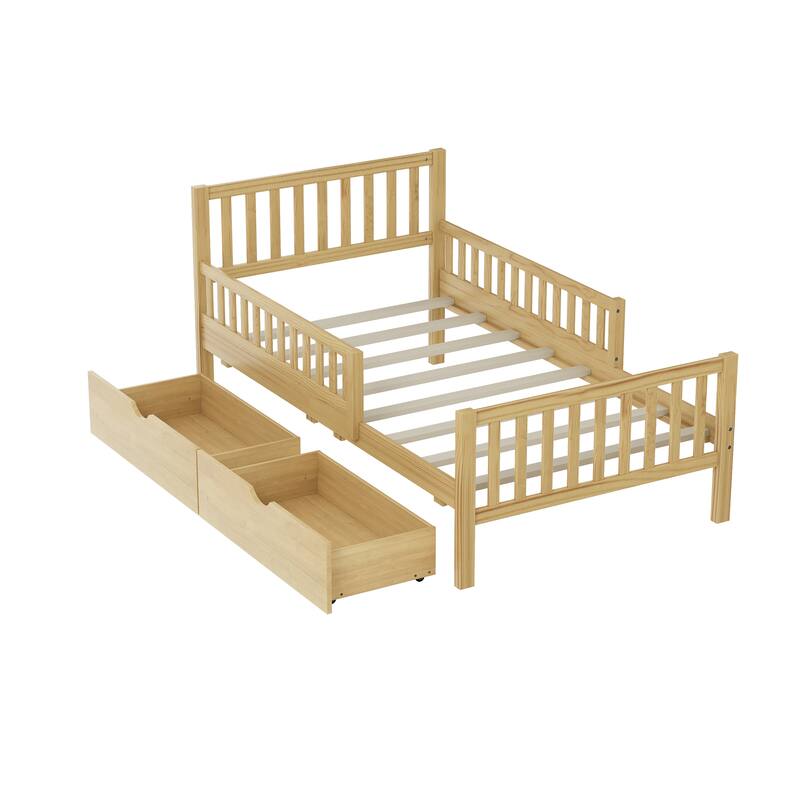 Classic Wooden Platform Bed with Dual Guardrails by Harper&Bright Designs