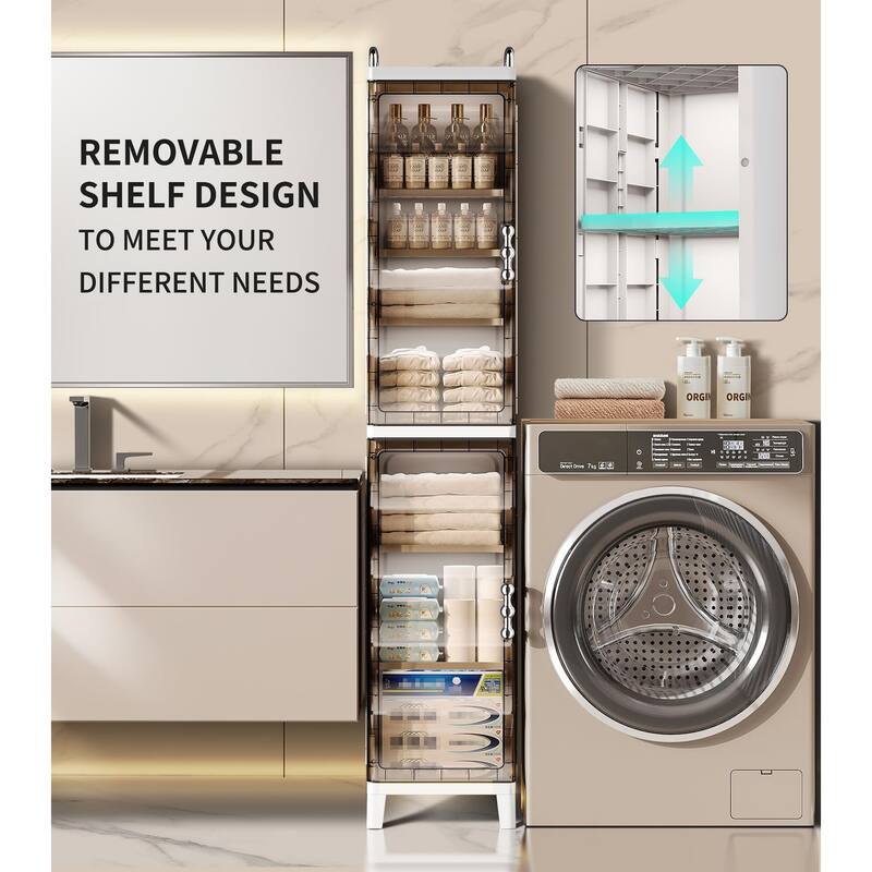 Small Narrow Bathroom Storage Cabinet White Plastic Corner Organizer with Adjustable Shelves