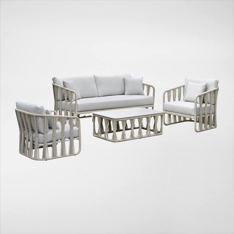 Alexa Outdoor Seating Set - White 4-PC