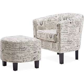 Daily Boutik Modern Accent Chair & Ottoman with Off-White French ...