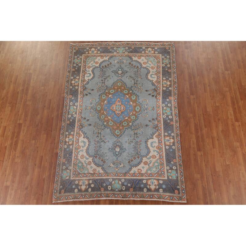 Tabriz Persian Vintage Area Rug Handmade Wool Carpet - 6'3" x 9'4"