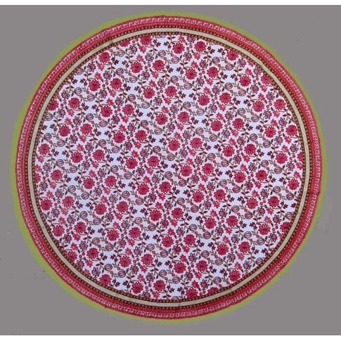 Handmade 100% Cotton Floral Tablecloth 90" Round Red Pink