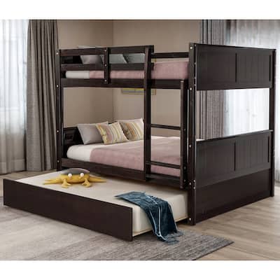 Contemporary Casual Style Full over Full Bunk Bed with Twin Size Trundle, with Durable Frame and Solid Pine Legs for Bedroom