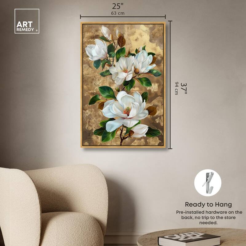 Guilded White flora Canvas by Art Remedy
