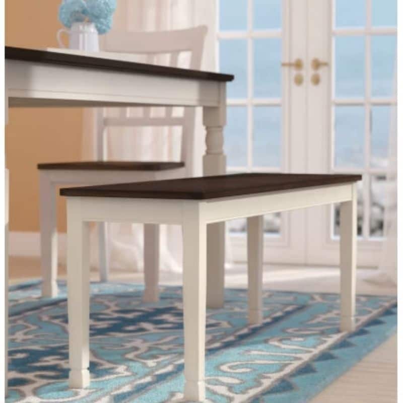 Kitchen Seating Wooden Bench in White and Brown Finish - 17.88'' H x 42'' W x 14'' D