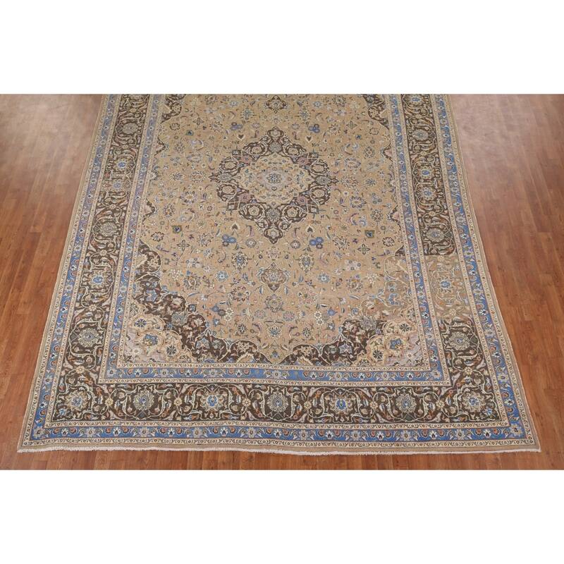 Traditional Mashad Vintage Persian Area Rug Hand-Knotted Wool Carpet - 9'5" x 13'2"
