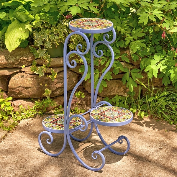 Set of 2 "New Orleans" Folding Iron Mosaic Plant Stand - Large. Opens flyout.