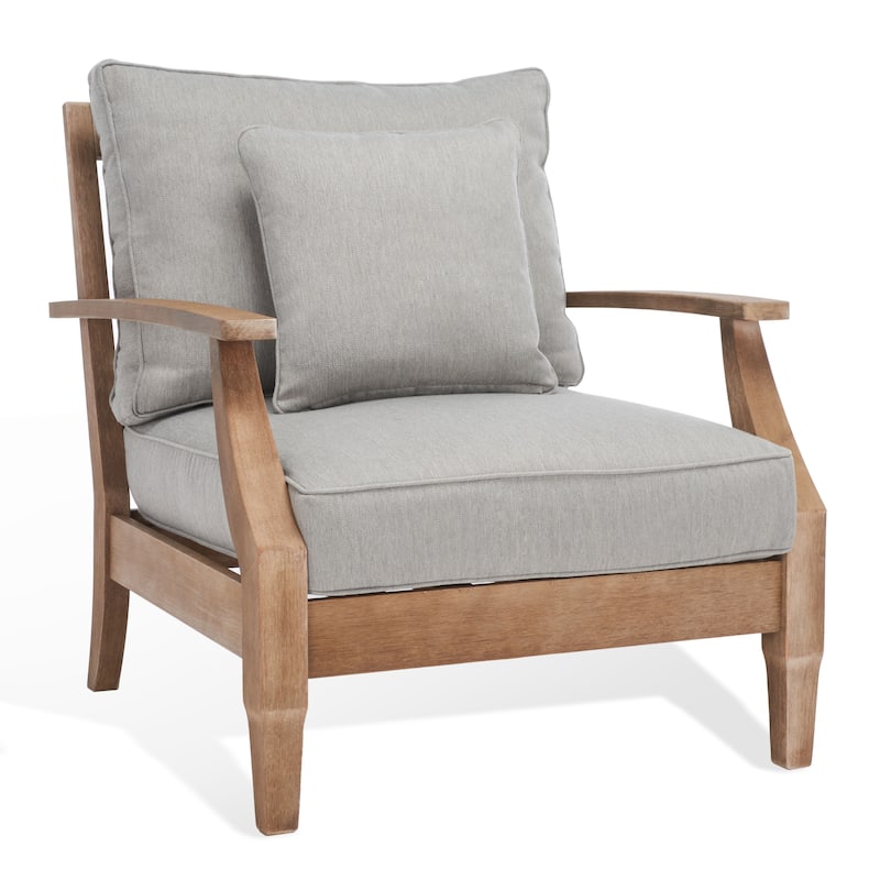 SAFAVIEH Couture Freida Wood Patio Arm Chair - 31.4" W x 35.6" L x 32.6" H - 31"W x 36"D x 33"H